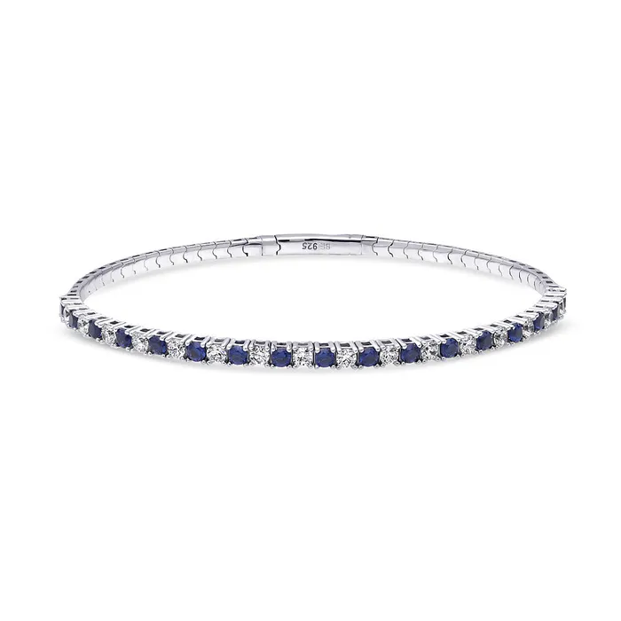 Rings BERRICLE Flexible Simulated Blue Sapphire CZ Bangle in Sterling Silver