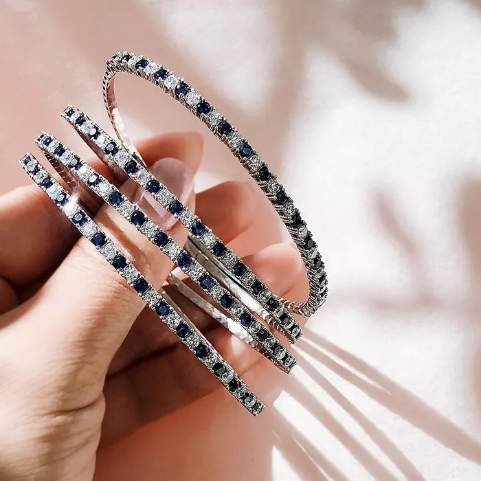Rings BERRICLE Flexible Simulated Blue Sapphire CZ Bangle in Sterling Silver