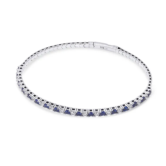Rings BERRICLE Flexible Simulated Blue Sapphire CZ Bangle in Sterling Silver