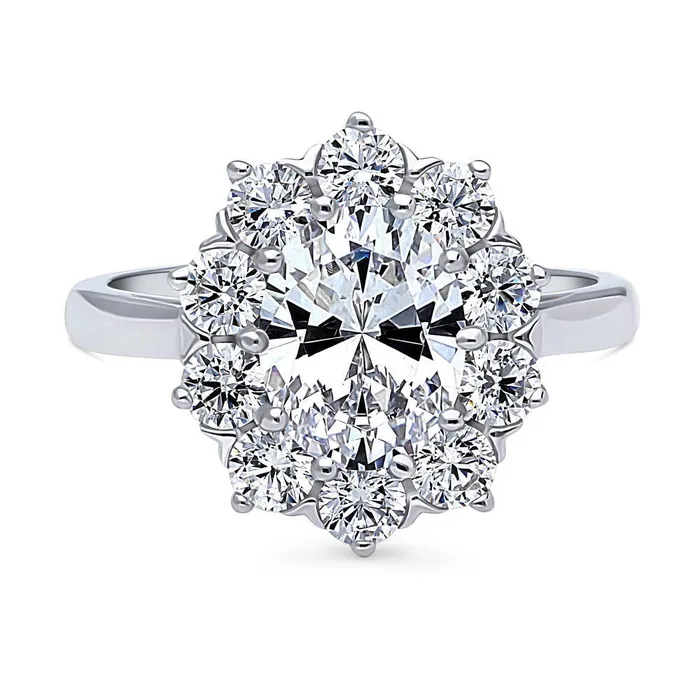 Rings BERRICLE Flower Halo CZ Ring in Sterling Silver