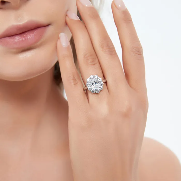 Rings BERRICLE Flower Halo CZ Ring in Sterling Silver