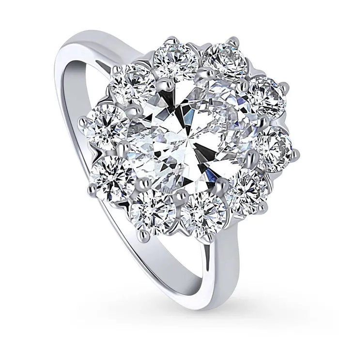 Rings BERRICLE Flower Halo CZ Ring in Sterling Silver