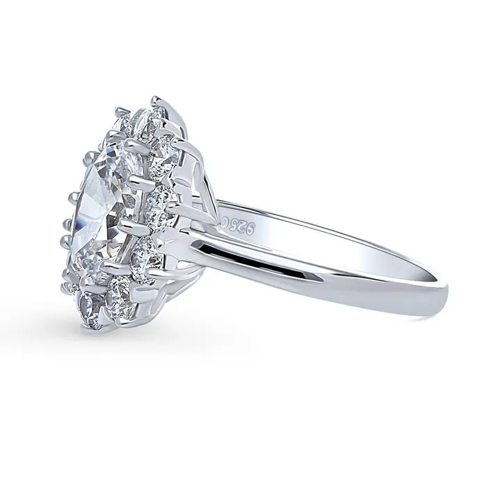 Rings BERRICLE Flower Halo CZ Ring in Sterling Silver