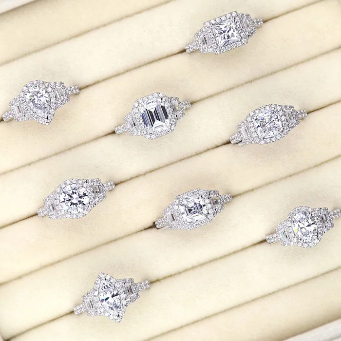 Rings BERRICLE Halo 3Stone 16ct Asscher CZ Ring in Sterling Silver