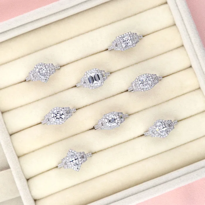 Rings BERRICLE Halo 3Stone 16ct Asscher CZ Ring in Sterling Silver