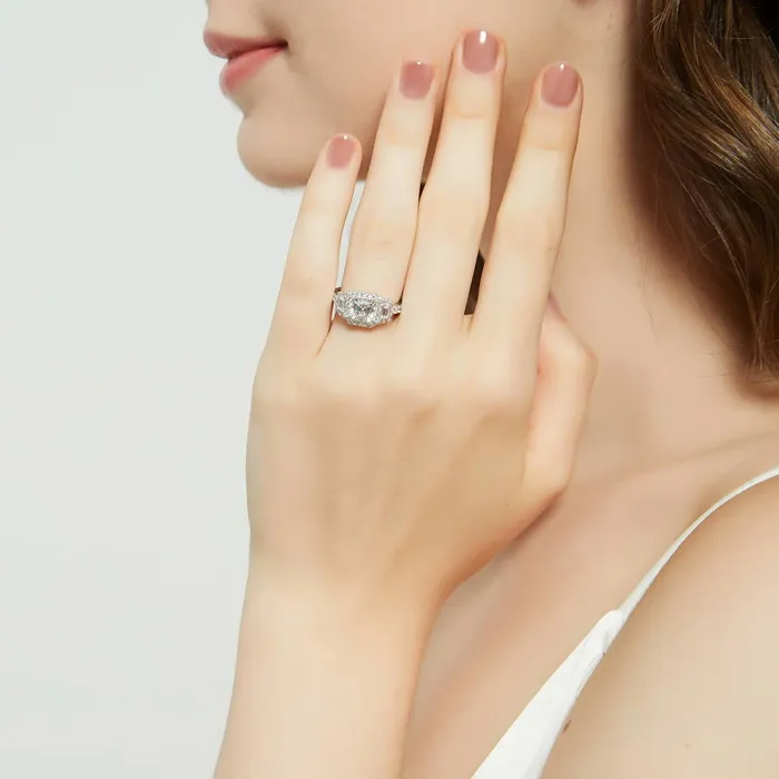 Rings BERRICLE Halo 3Stone 16ct Asscher CZ Ring in Sterling Silver