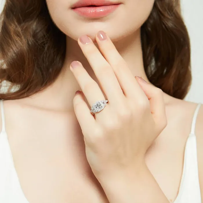 Rings BERRICLE Halo 3Stone 16ct Asscher CZ Ring in Sterling Silver