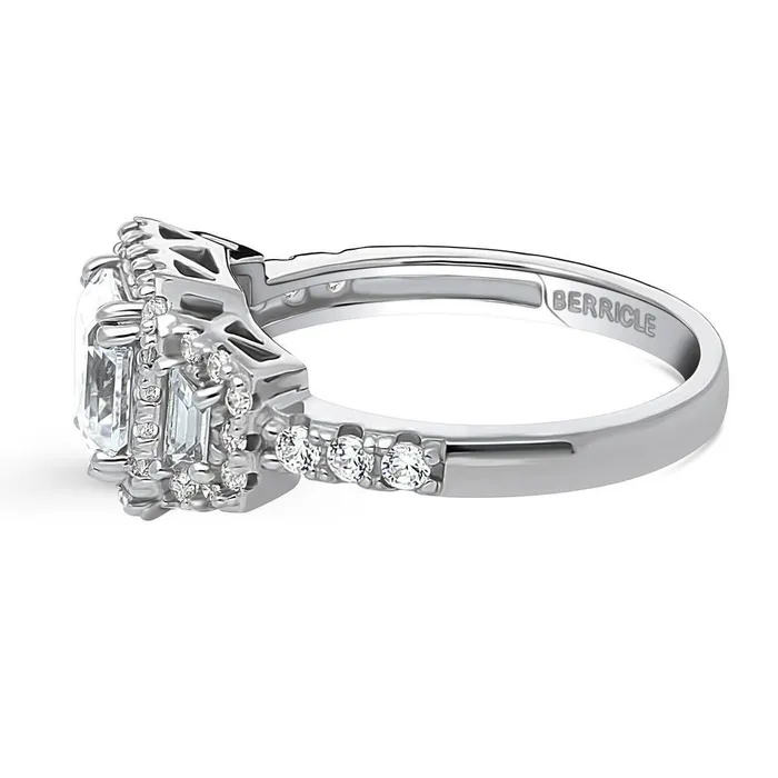 Rings BERRICLE Halo 3Stone 16ct Asscher CZ Ring in Sterling Silver