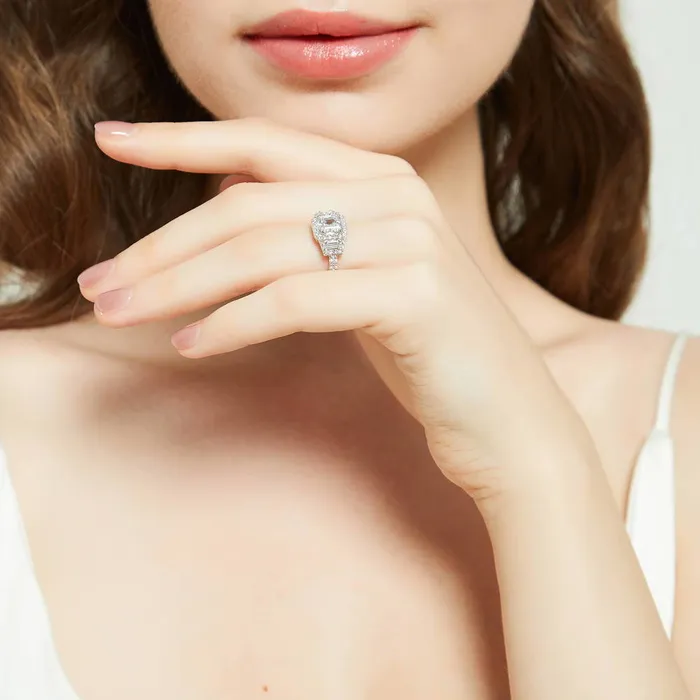 Rings BERRICLE Halo 3Stone 16ct Asscher CZ Ring in Sterling Silver