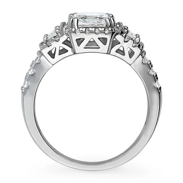 Rings BERRICLE Halo 3Stone 16ct Asscher CZ Ring in Sterling Silver