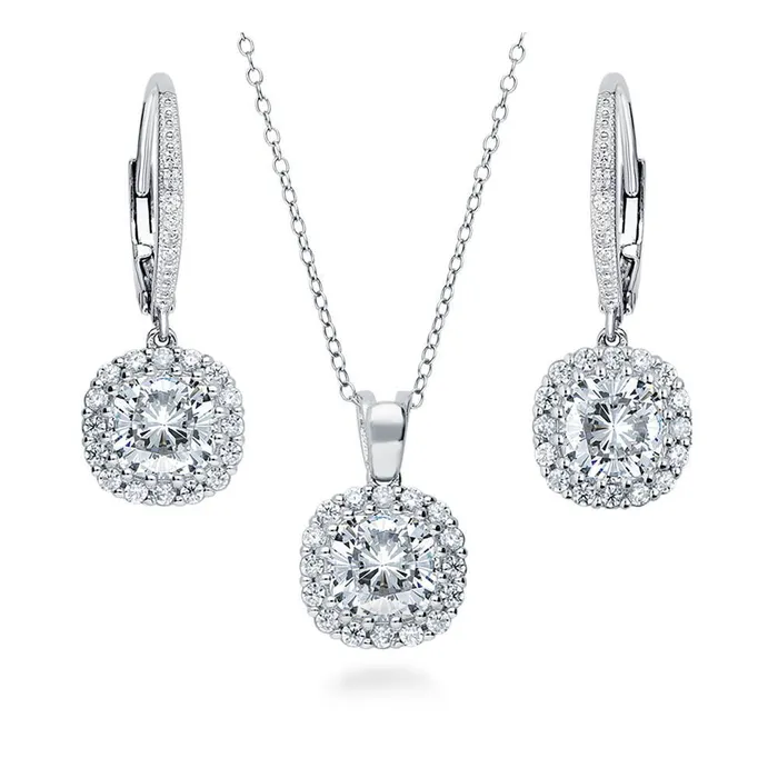 Rings BERRICLE Halo Cushion Cut CZ Set in Sterling Silver