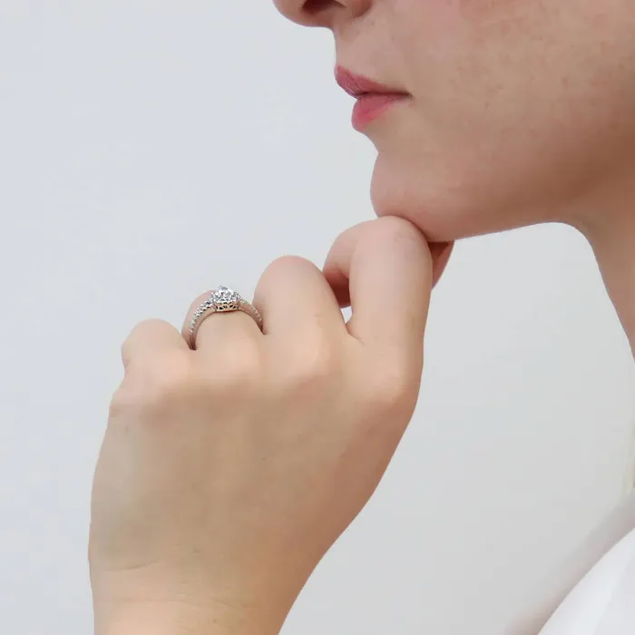 Rings BERRICLE Halo Wishbone Pear CZ Split Shank Ring Set in Sterling Silver
