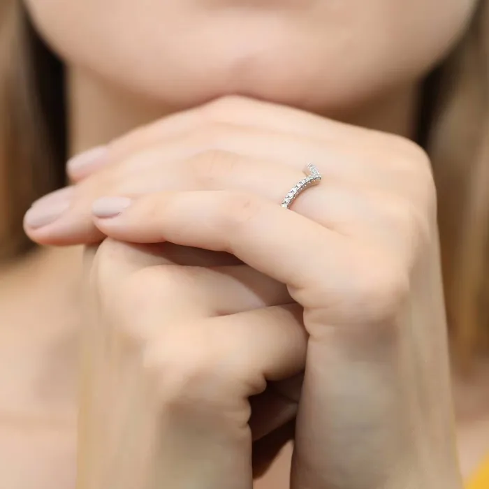 Rings BERRICLE Halo Wishbone Pear CZ Split Shank Ring Set in Sterling Silver