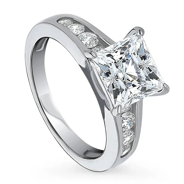 Rings BERRICLE Solitaire 3ct Princess CZ Ring in Sterling Silver