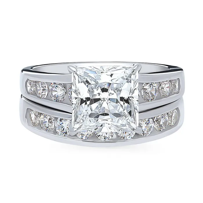 Rings BERRICLE Solitaire 3ct Princess CZ Ring Set in Sterling Silver