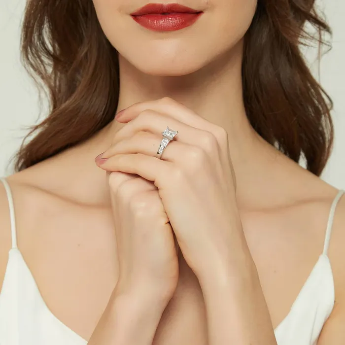 Rings BERRICLE Solitaire 3ct Princess CZ Ring Set in Sterling Silver