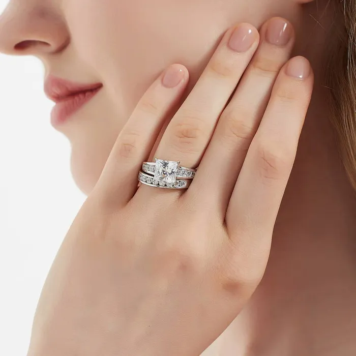 Rings BERRICLE Solitaire 3ct Princess CZ Ring Set in Sterling Silver