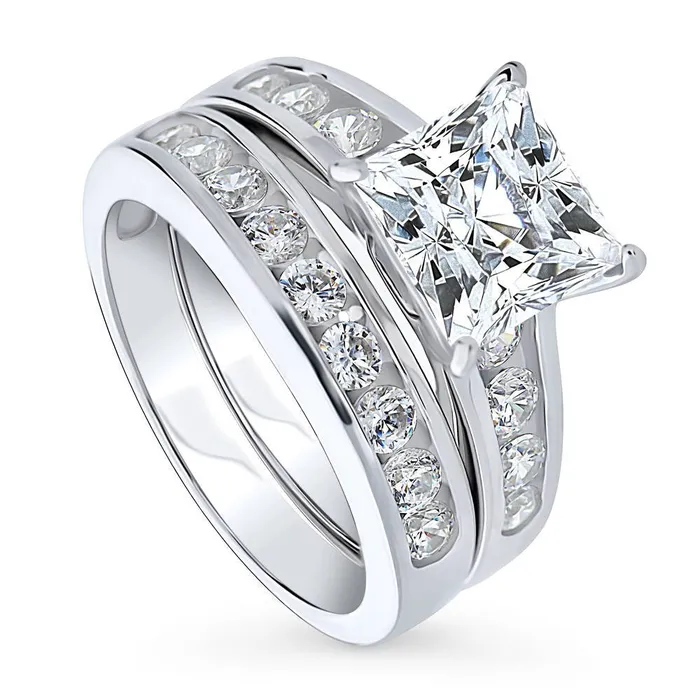 Rings BERRICLE Solitaire 3ct Princess CZ Ring Set in Sterling Silver