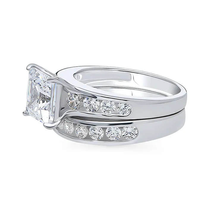 Rings BERRICLE Solitaire 3ct Princess CZ Ring Set in Sterling Silver