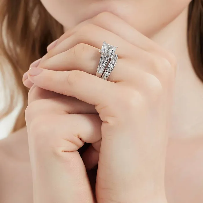Rings BERRICLE Solitaire 3ct Princess CZ Ring Set in Sterling Silver