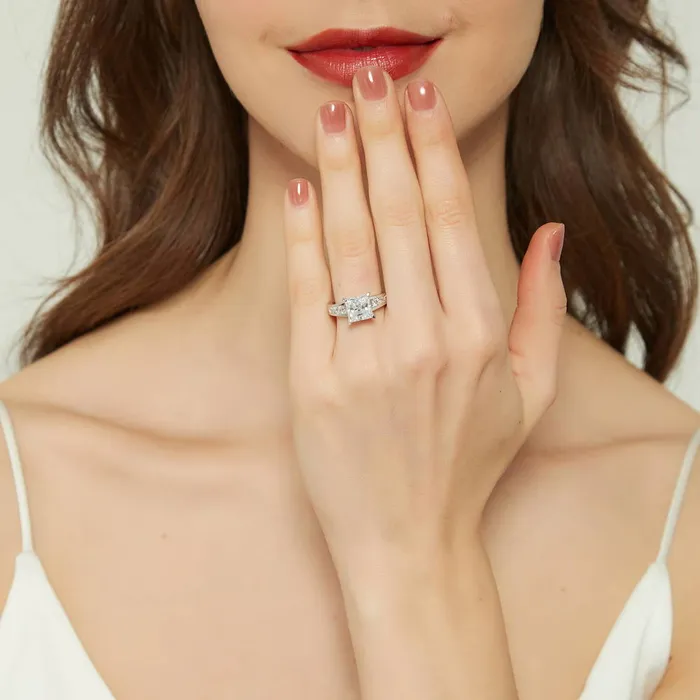 Rings BERRICLE Solitaire 3ct Princess CZ Ring Set in Sterling Silver