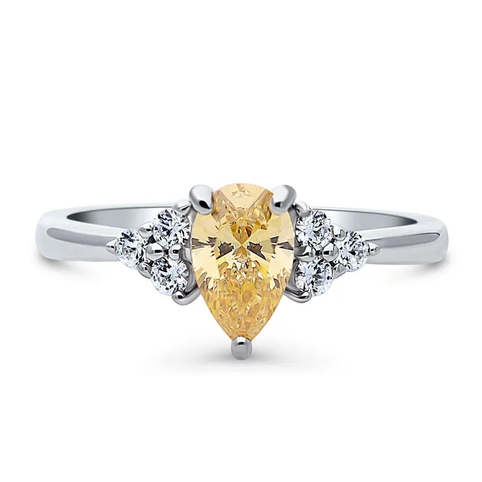 Rings BERRICLE Solitaire Yellow Pear CZ Ring in Sterling Silver 08ct