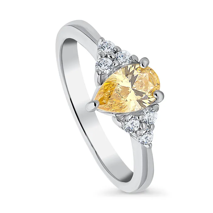 Rings BERRICLE Solitaire Yellow Pear CZ Ring in Sterling Silver 08ct