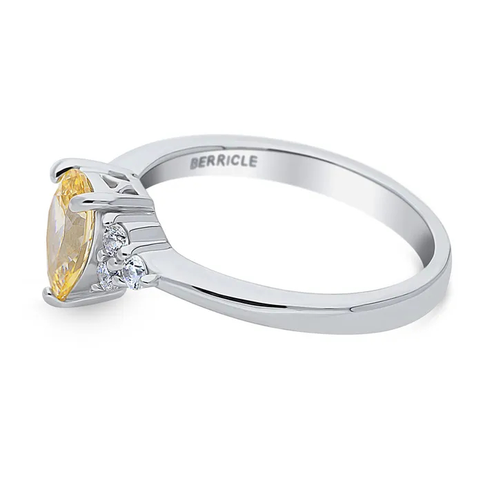 Rings BERRICLE Solitaire Yellow Pear CZ Ring in Sterling Silver 08ct