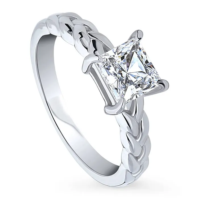 Rings BERRICLE Woven Solitaire 12ct CZ Ring in Sterling Silver