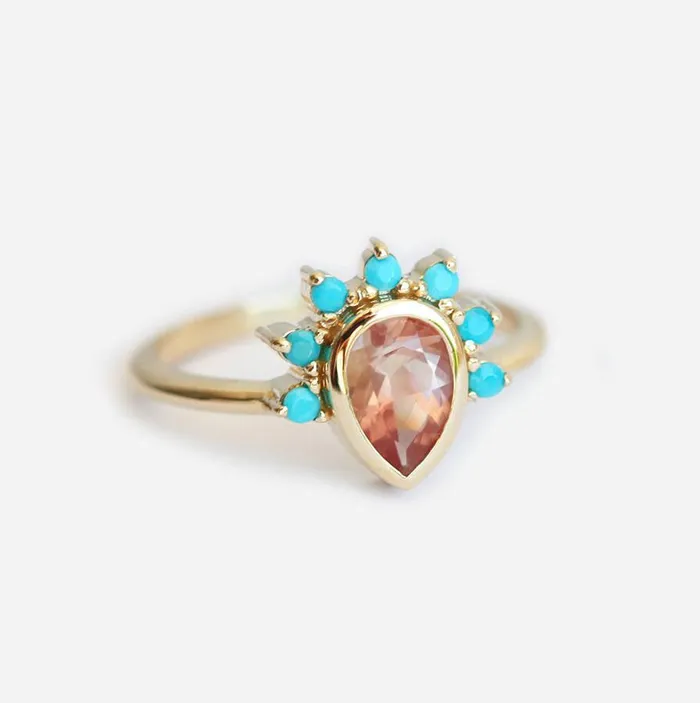 Rings Capucinne Oregon Sunstone Ring With Turquoise Crown