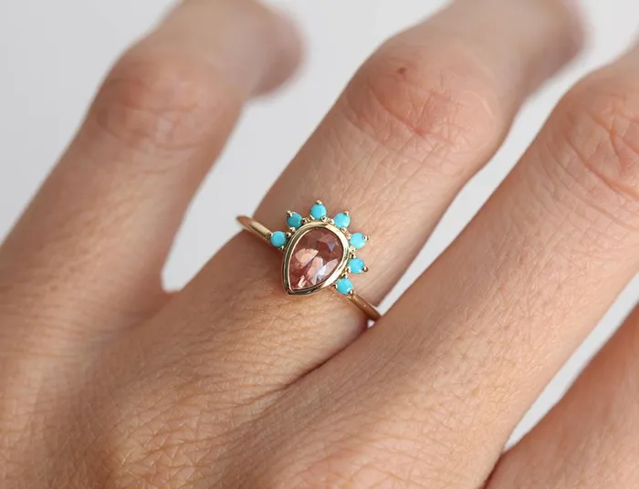 Rings Capucinne Oregon Sunstone Ring With Turquoise Crown