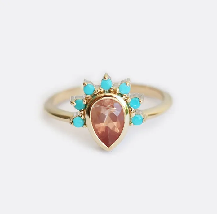 Rings Capucinne Oregon Sunstone Ring With Turquoise Crown