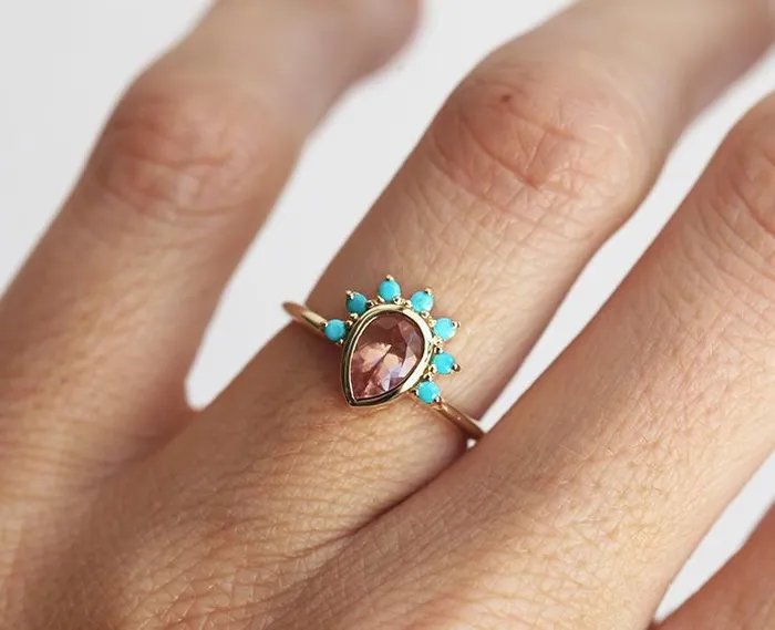 Rings Capucinne Oregon Sunstone Ring With Turquoise Crown