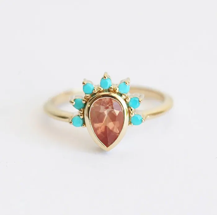 Rings Capucinne Oregon Sunstone Ring With Turquoise Crown