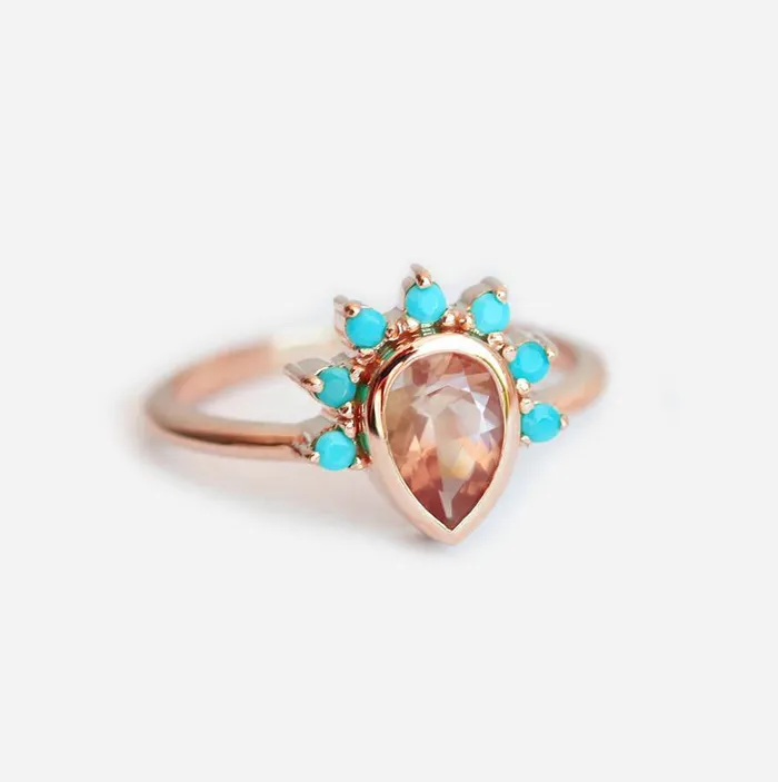 Rings Capucinne Oregon Sunstone Ring With Turquoise Crown