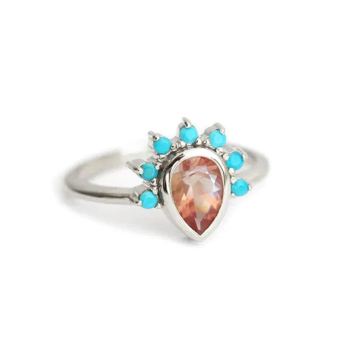 Rings Capucinne Oregon Sunstone Ring With Turquoise Crown