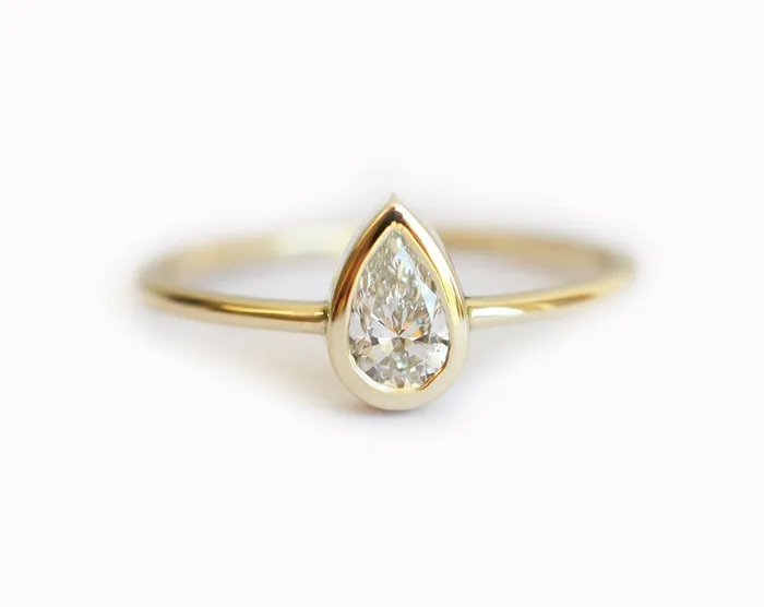 Rings Pear Diamond Bezel Engagement Solitaire Ring Capucinne