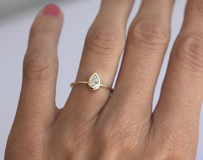 Rings Pear Diamond Bezel Engagement Solitaire Ring Capucinne