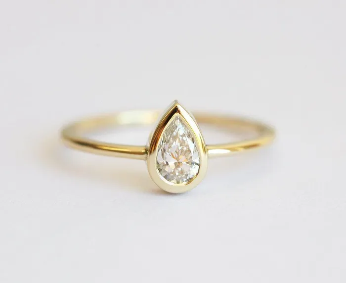 Rings Pear Diamond Bezel Engagement Solitaire Ring Capucinne