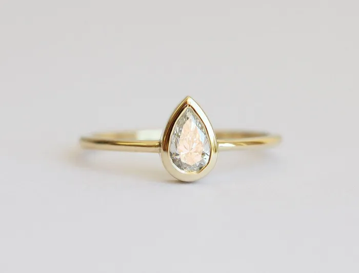 Rings Pear Diamond Bezel Engagement Solitaire Ring Capucinne