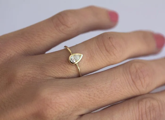 Rings Pear Diamond Bezel Engagement Solitaire Ring Capucinne