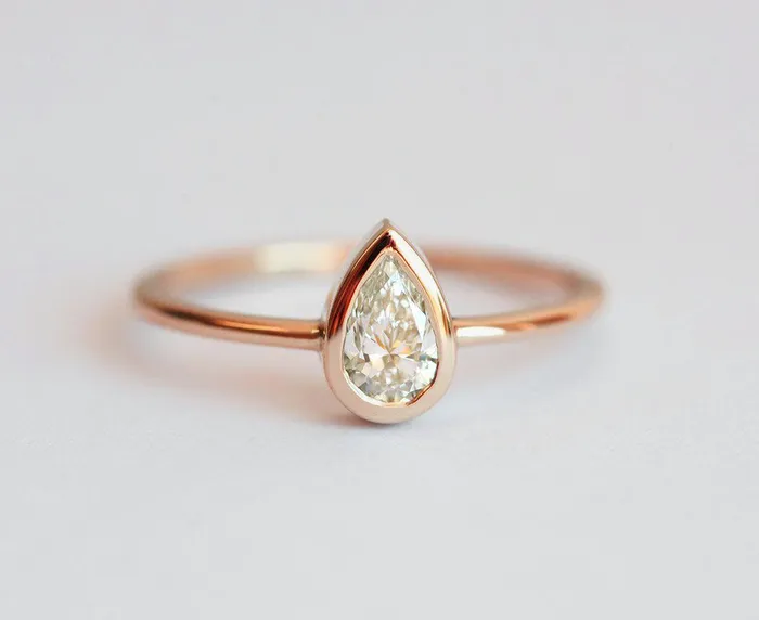 Rings Pear Diamond Bezel Engagement Solitaire Ring Capucinne