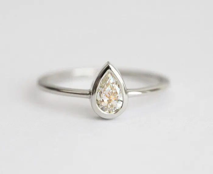 Rings Pear Diamond Bezel Engagement Solitaire Ring Capucinne