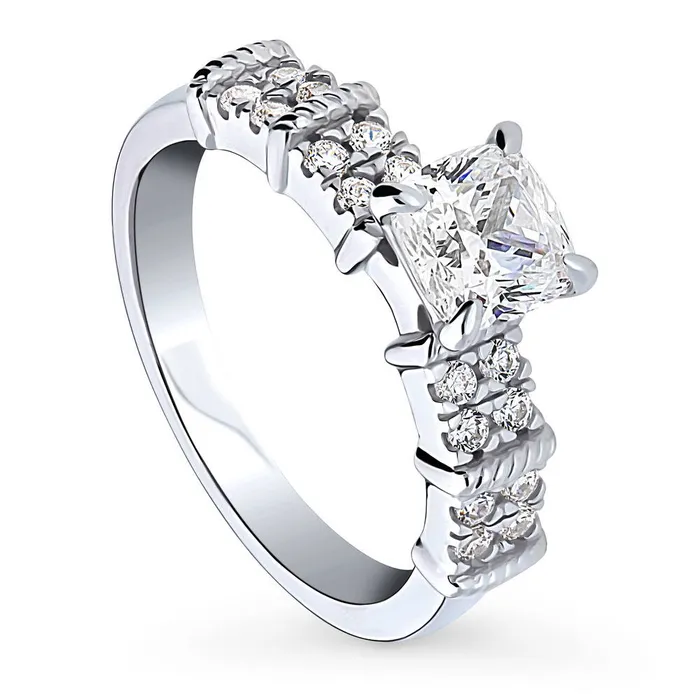 Rings Solitaire 125ct Cushion CZ Ring in Sterling Silver BERRICLE