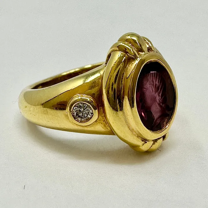 Rings Susan Berman Susan Berman Ring with Garnet Intaglio and 2 Diamonds
