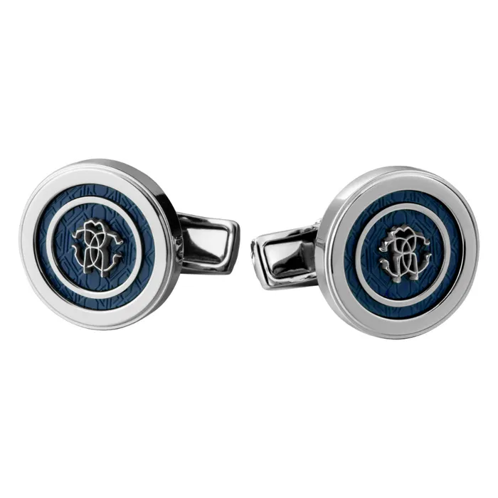 Roberto Cavalli Rings Roberto Cavalli Silver Color Cufflinks with Blue Center