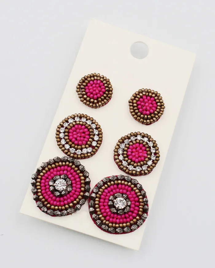 Seed Bead 3PC Earring Set CHECK20241 Earrings