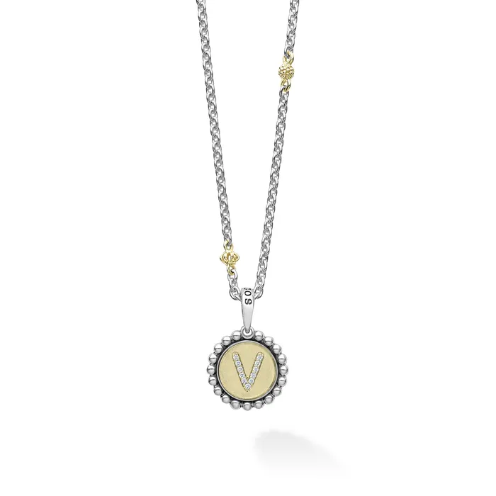 Signature Caviar V Initial Diamond Charm Necklace LAGOS Necklaces