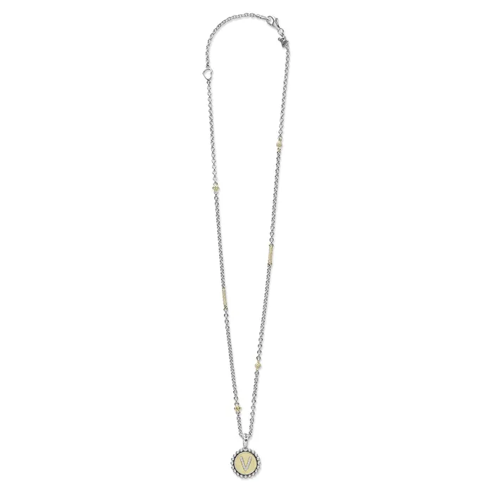 Signature Caviar V Initial Diamond Charm Necklace LAGOS Necklaces Signature Caviar V Initial Diamond Charm Necklace LAGOS Necklaces