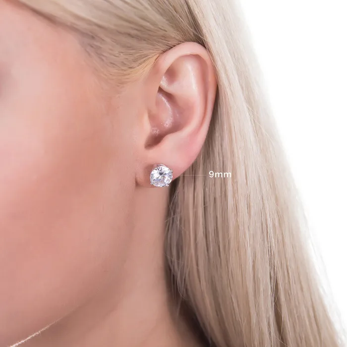 Solitaire CZ Stud Earrings in Sterling Silver BERRICLE Earrings